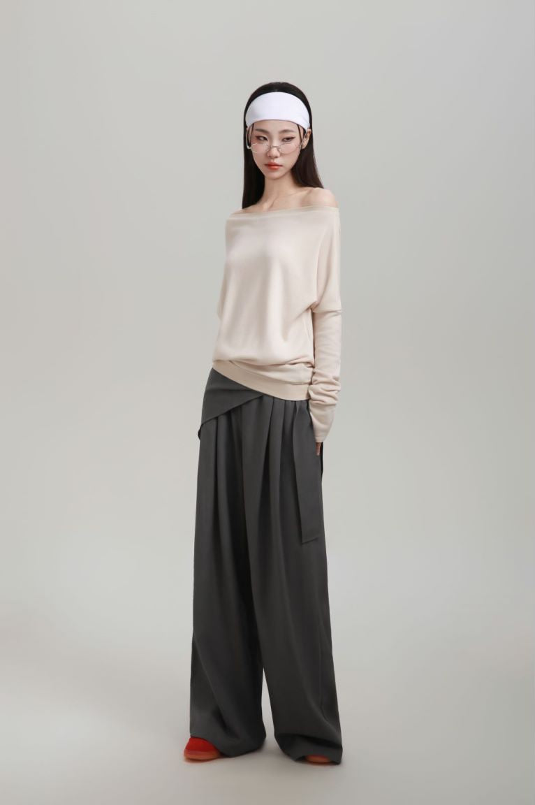 Off-shoulder stacked long sleeves + casual pants