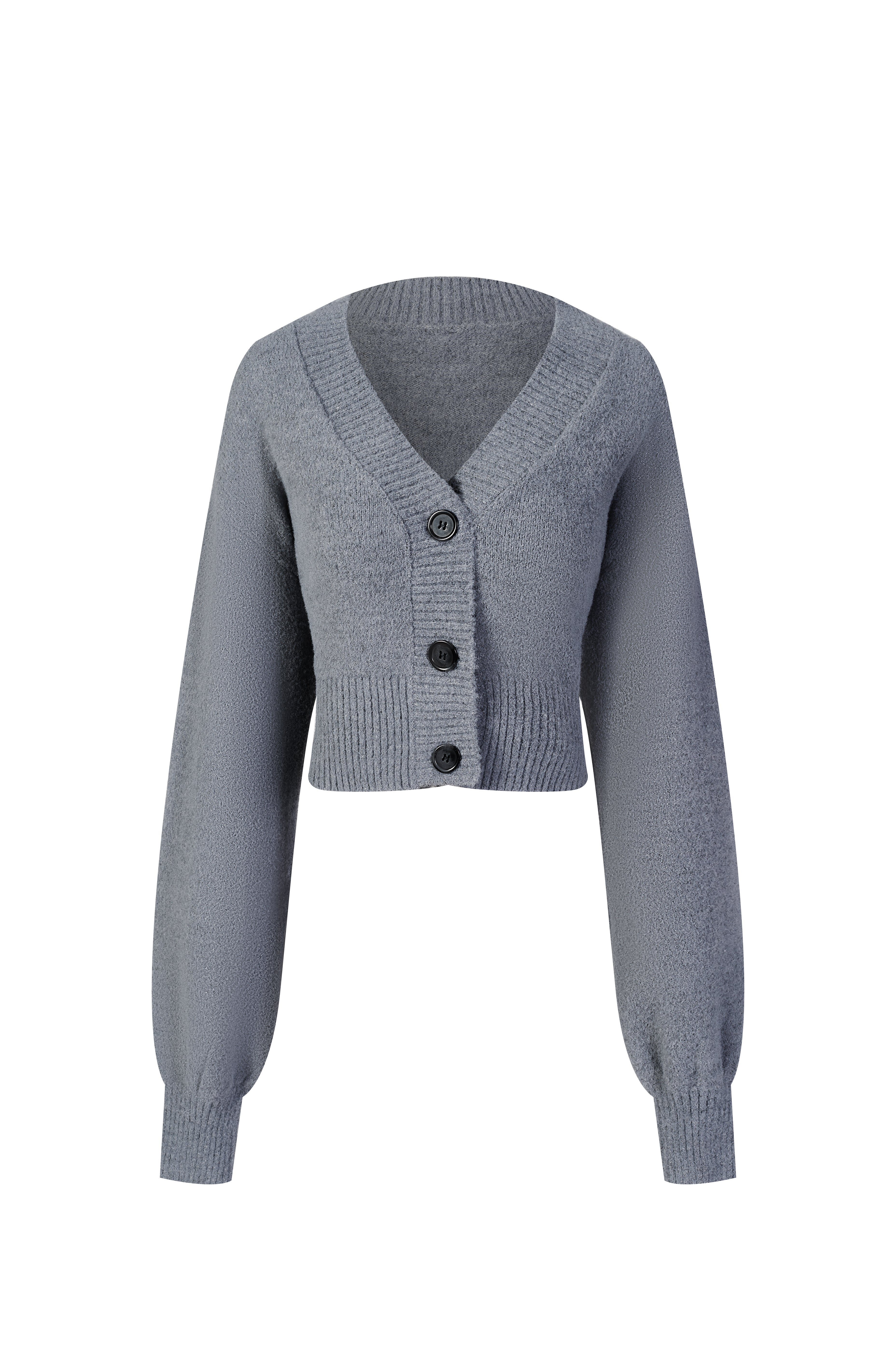 QIN YOZZ autumn and winter elegant high-end style short waist versatile gray sweater for women