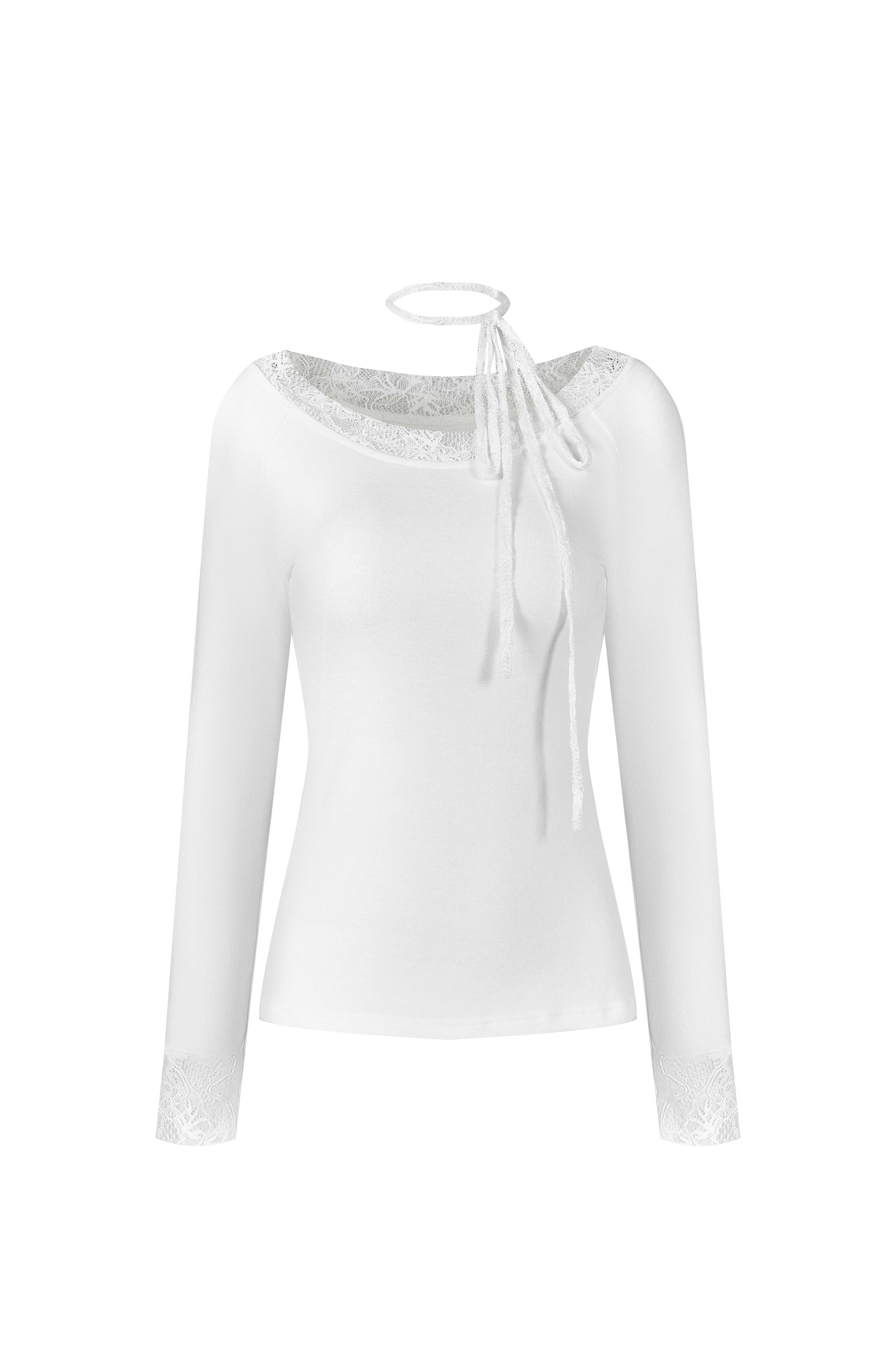 QIN YOZZ autumn and winter white romantic pure lace slim bottoming shirt for women