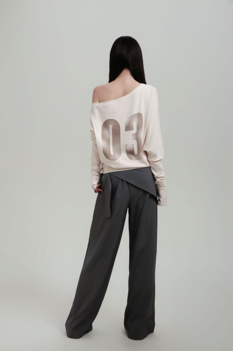 Off-shoulder stacked long sleeves + casual pants