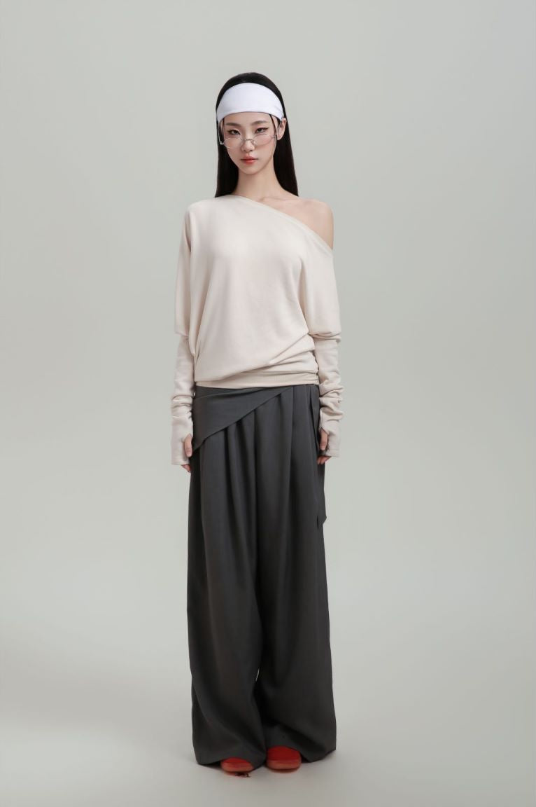 Off-shoulder stacked long sleeves + casual pants