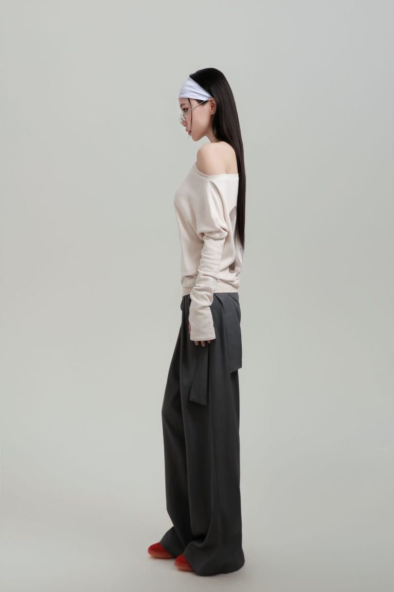 Off-shoulder stacked long sleeves + casual pants